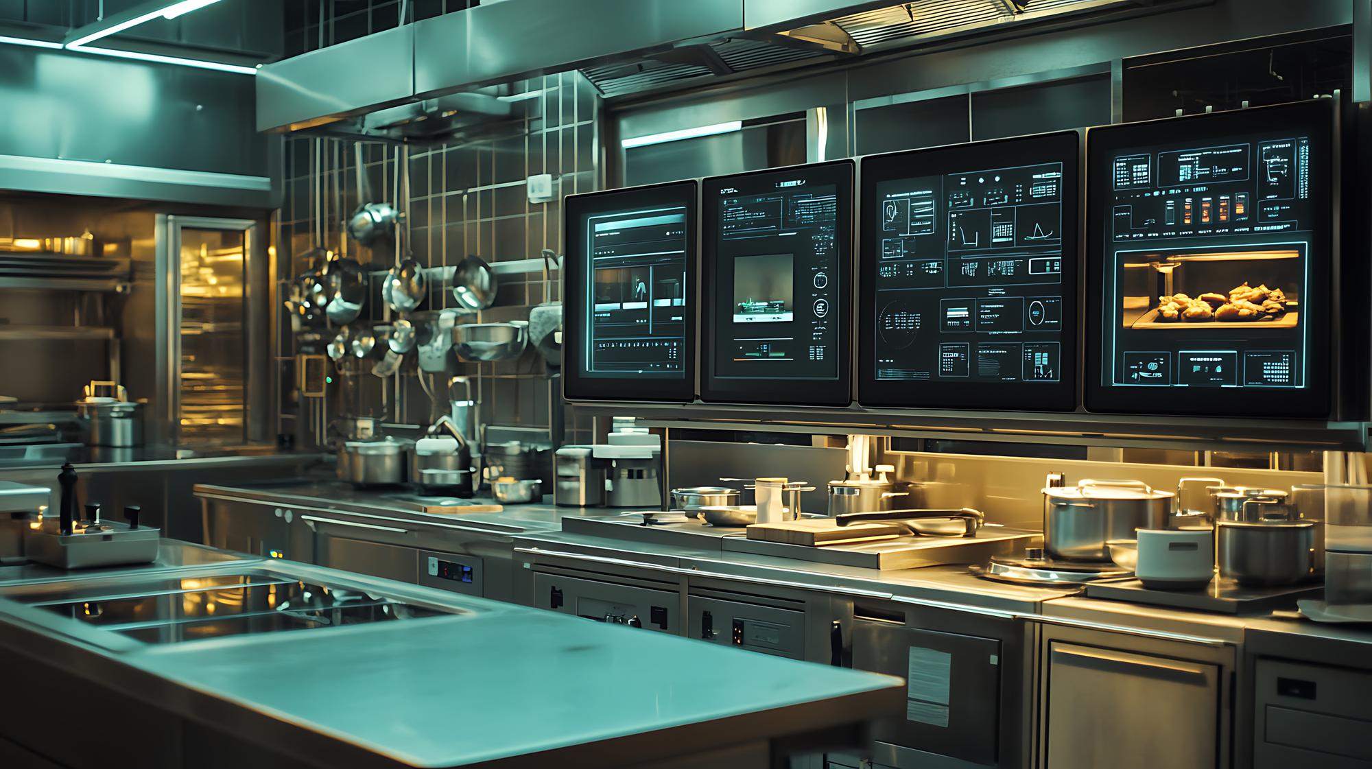 Interno laboratorio cucina digitale con workstation